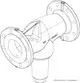 Syr Flanschdruckminderer mit zwei Flanschen, konisch geformter Körper und integrierter Öffnung zur Druckreduzierung. Visualisierung eines technischen Bauteils.